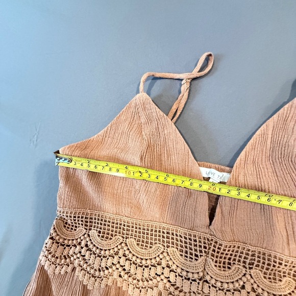 Love Tree Womens Dress Brown Crochet Waist Ruffle Hem Spaghetti Strap L - Picture 12 of 13